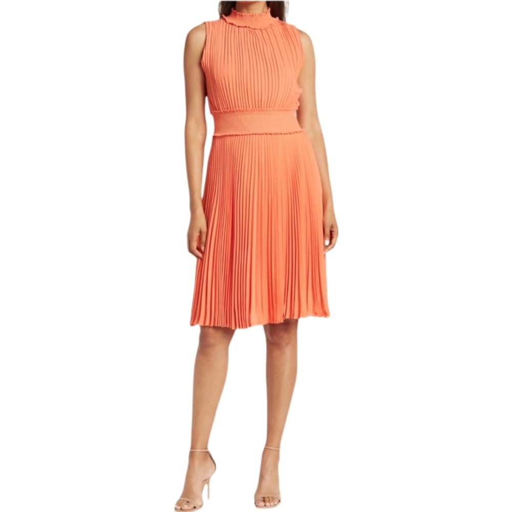 Nanette Lepore Iridescent Coral Pleated  Smocked Keyhole Close Cocktail Dress 8 - Picture 6 of 12